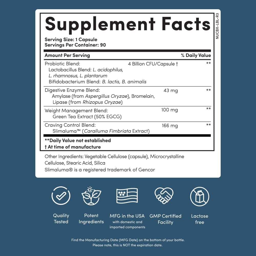 Probiotic Weight Management Supplement for Digestion, Metabolism & Appetite Support | 4-in-1 Digestive Health Formula Capsules (90 Count)