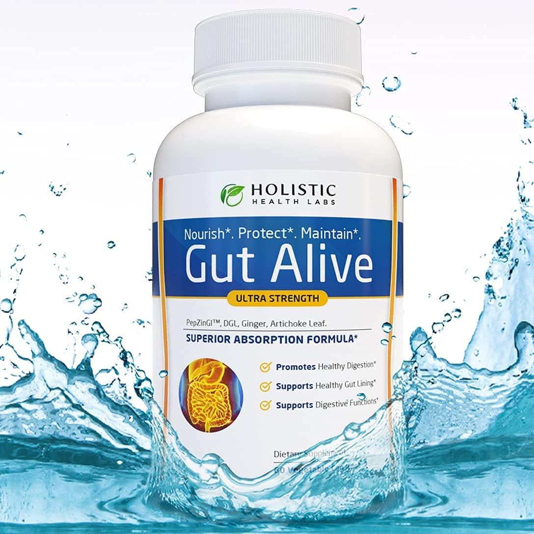 Gut Health Support Supplement for Digestive Comfort, Bloating Relief & Acid Balance | Herbal Digestive Wellness Formula Capsules (60 Count)