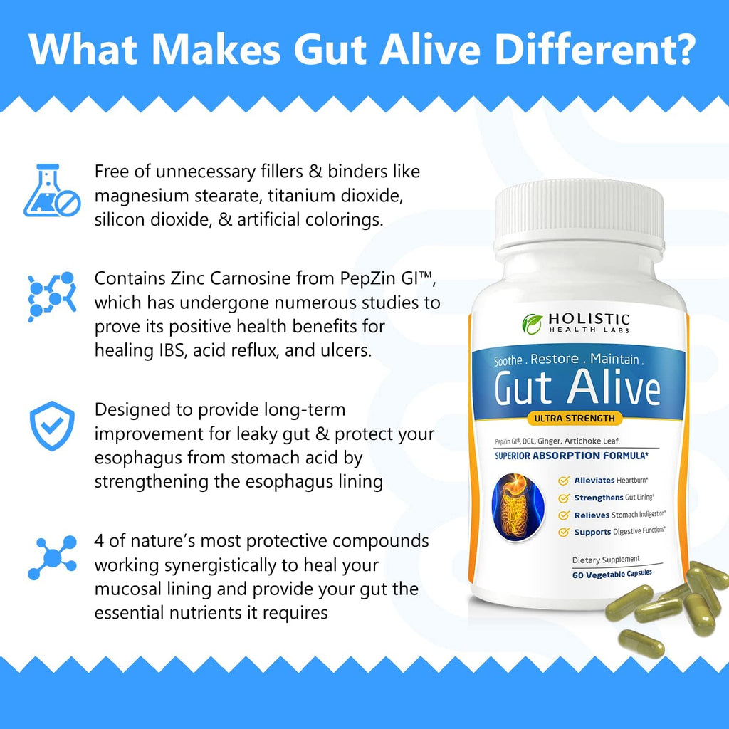 Gut Health Support Supplement for Digestive Comfort, Bloating Relief & Acid Balance | Herbal Digestive Wellness Formula Capsules (60 Count)