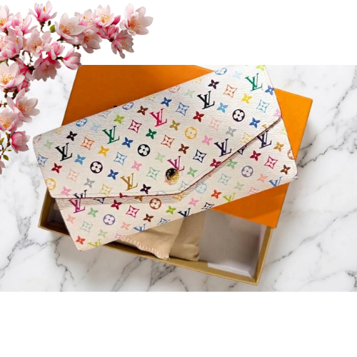 Louis Vuitton White Multicolor Sarah Long Wallet with Pink Interior | Designer Fashion Wallet with Box