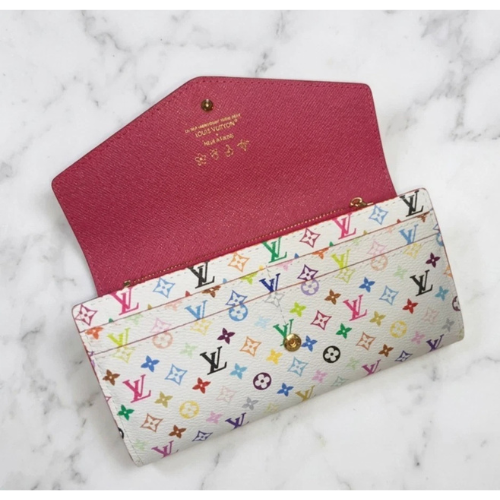 Louis Vuitton White Multicolor Sarah Long Wallet with Pink Interior | Designer Fashion Wallet with Box