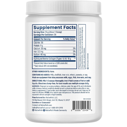 Hydrolyzed Collagen Peptides Powder for Skin, Hair, Nails & Joint Support | Type I & III Collagen Supplement (8.8 oz / 25 Servings)