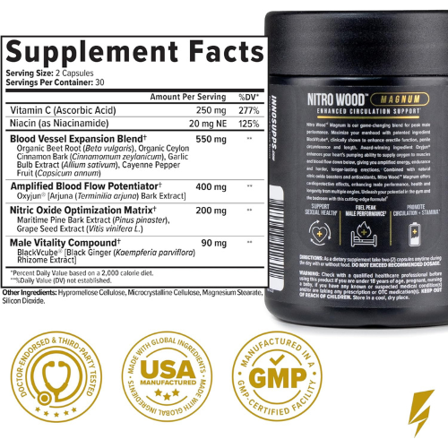 Nitric Oxide Booster Supplement for Blood Flow, Circulation, Stamina & Men’s Performance | Beet Root & Citrulline Formula Capsules (60 Count / 30 Servings)
