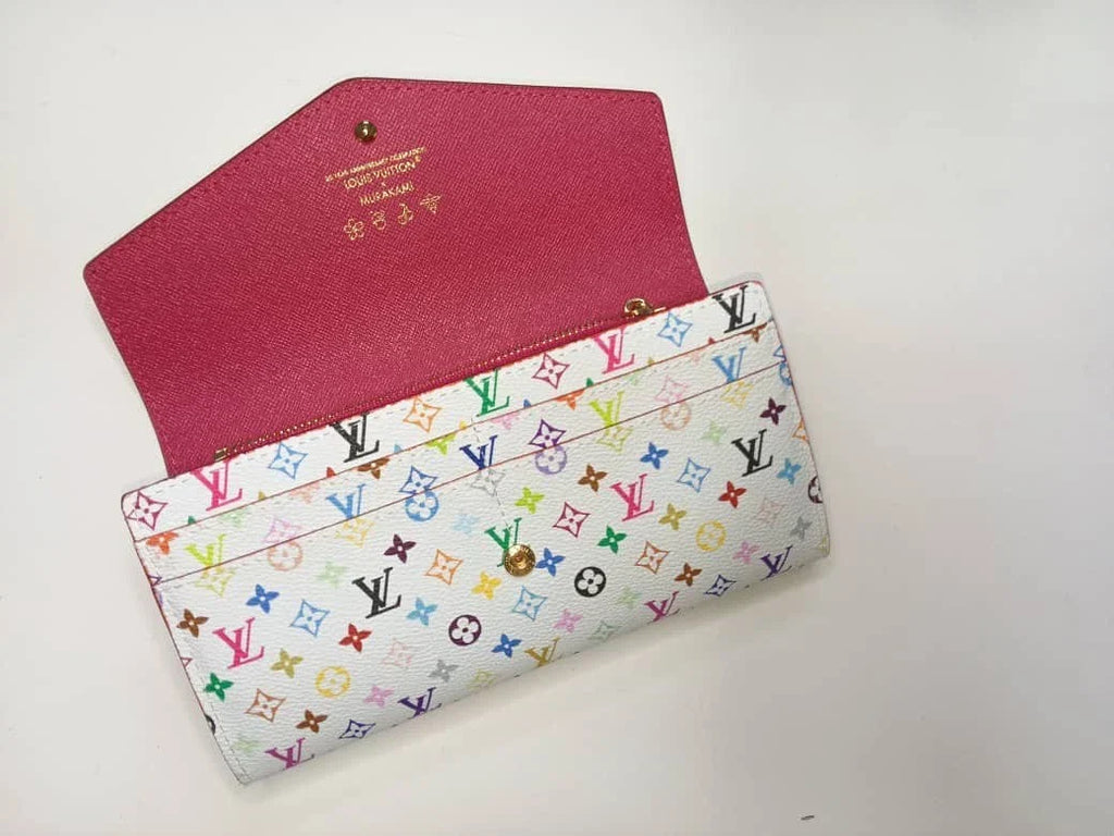 Louis Vuitton White Multicolor Takashi Sarah Long Wallet pink interior W/Box