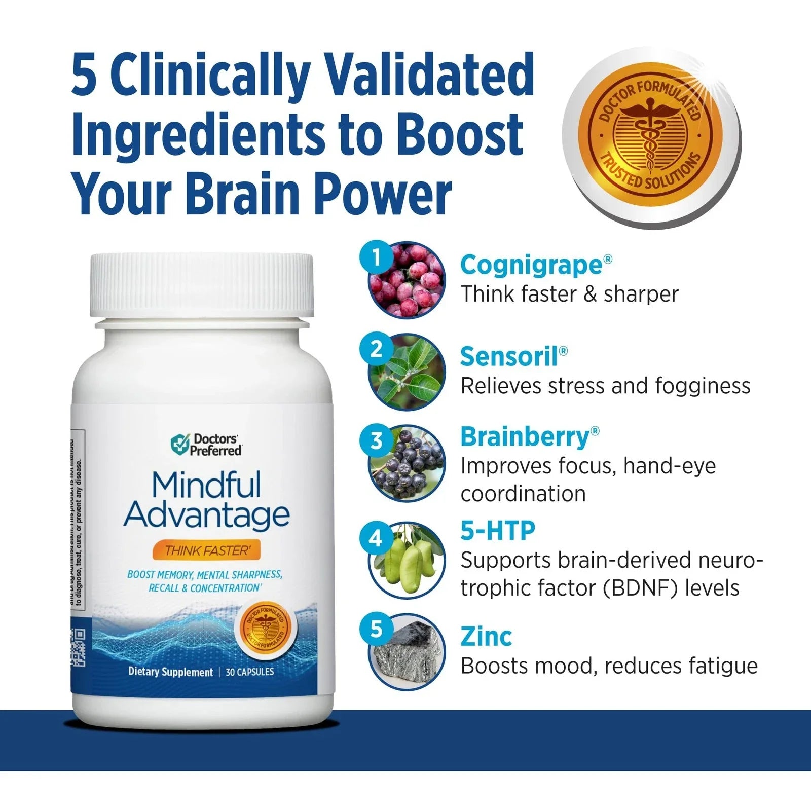 DOCTORS PREFERRED Mindful Advantage Brain Supplements for Memory and Focus