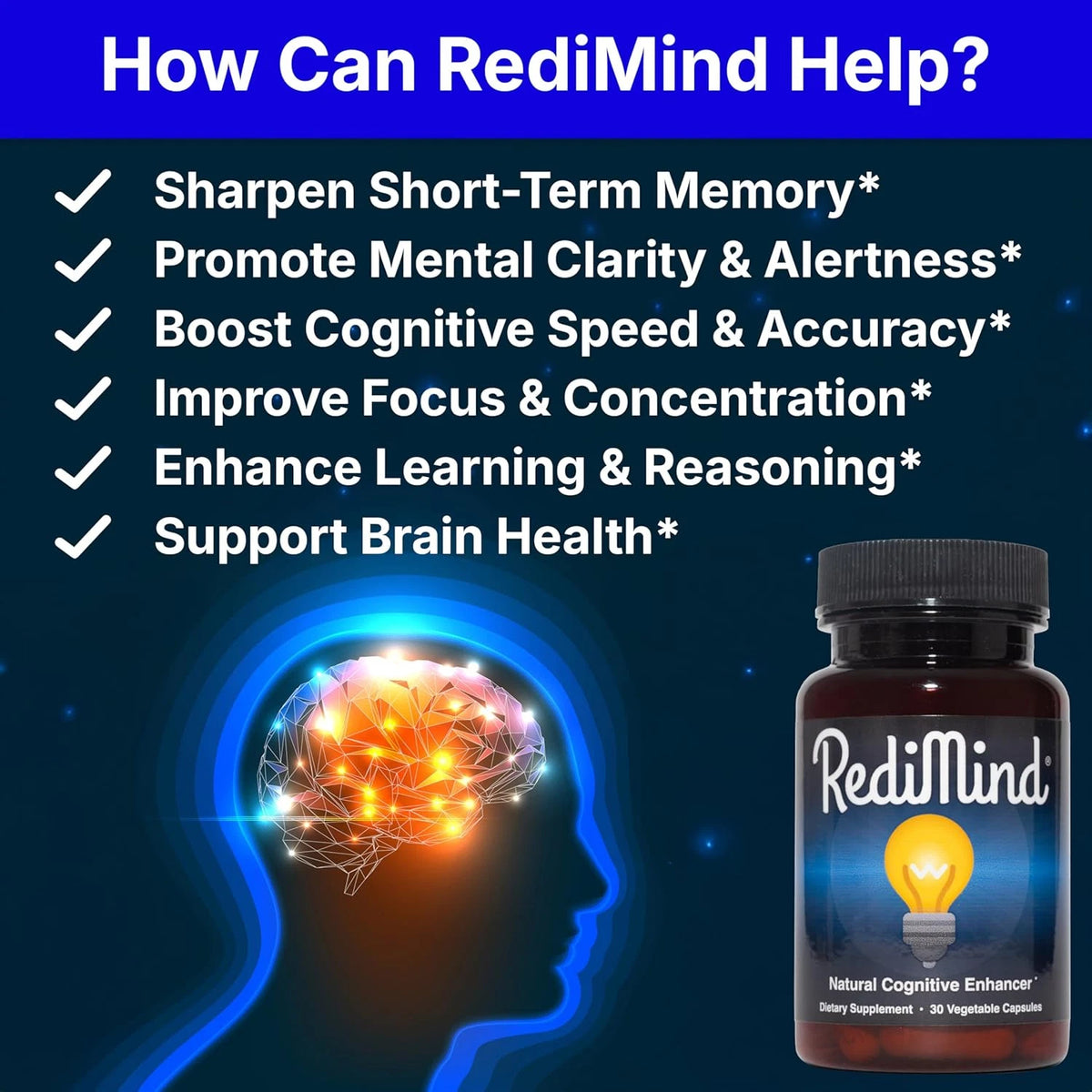Redimind Natural Cognitive Support and Brain Supplement, Vegan, Gluten-Free