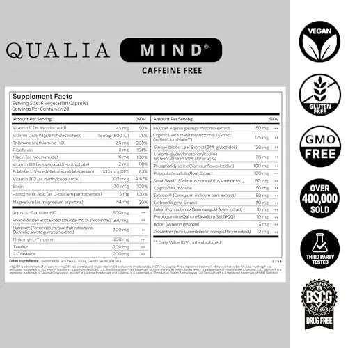 Caffeine-Free Brain Support Supplement for Focus, Memory & Cognitive Performance | Advanced Nootropic Formula for Mental Clarity & Long-Term Brain Health